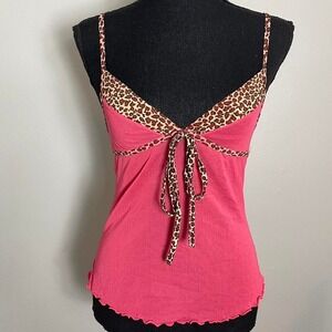 Pink mesh leopard print tank top with bow detail